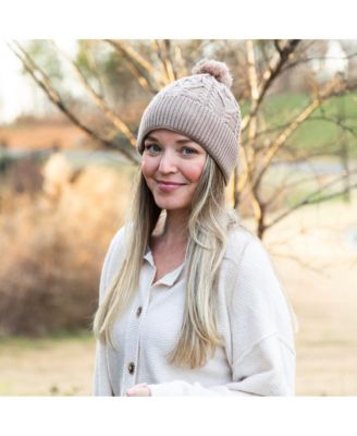 Women's Cable Knit Pom-Pom Beanie - Beige