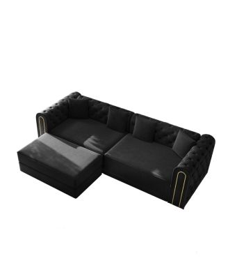 Elegant 3-in-1 Convertible Sleeper Sofa with Gold Trim, Black