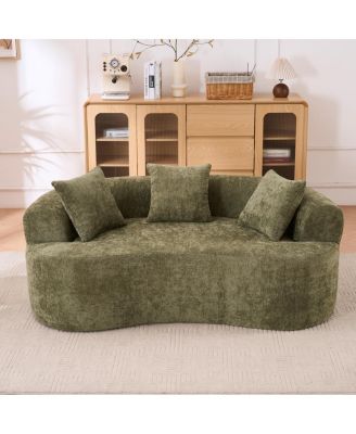 chenille self-inflating 2-seater sofa with deep cushions