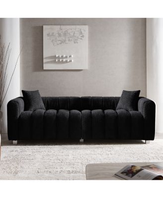 Premium Velvet 3-Seater Sofa with Metal Base and 2 Pillows