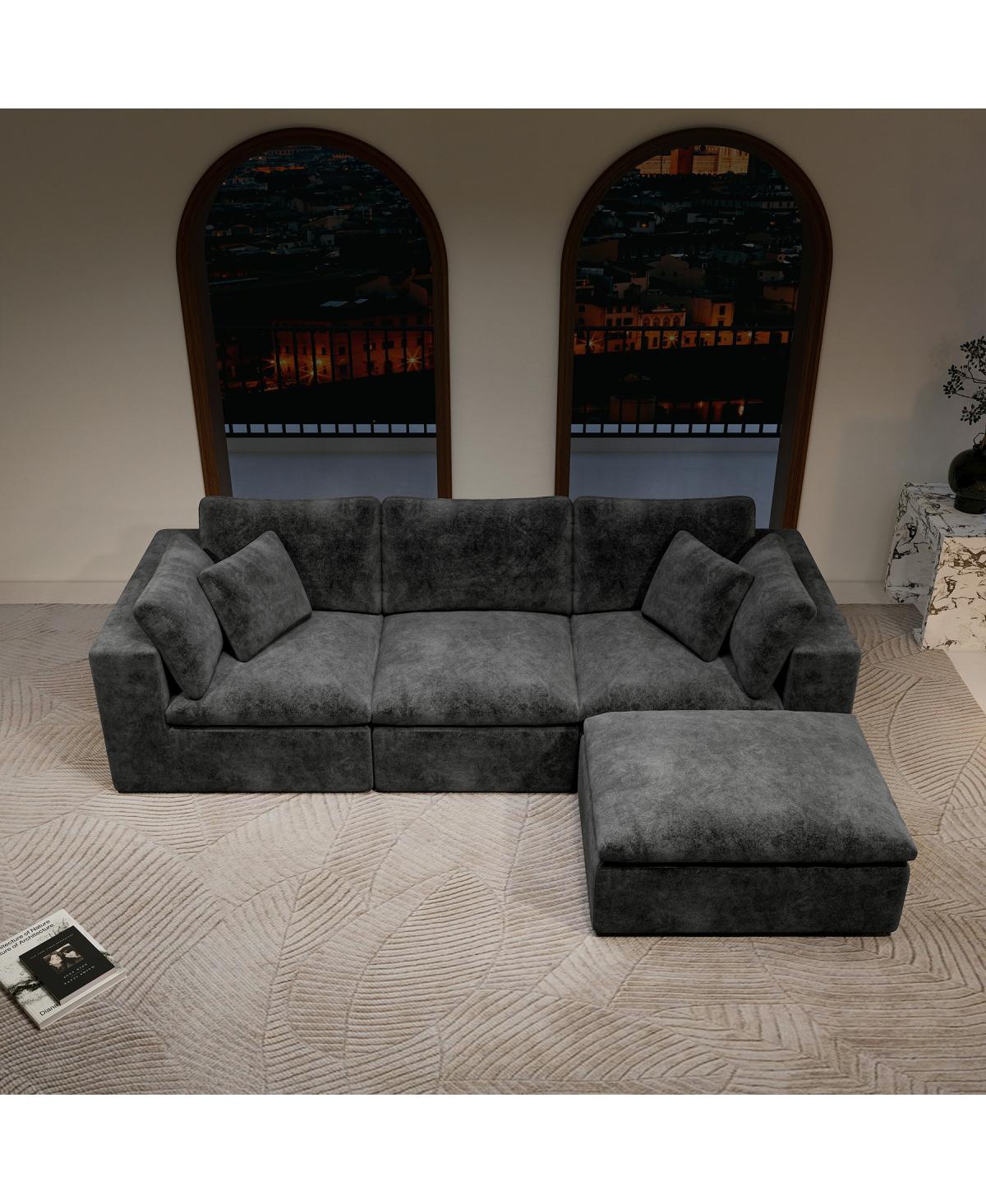 Streamdale Furniture Modular Upholstered Corduroy Sectional Sofa, Gray