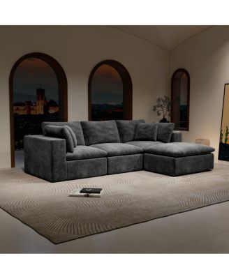 Modular Upholstered Corduroy Sectional Sofa, Gray