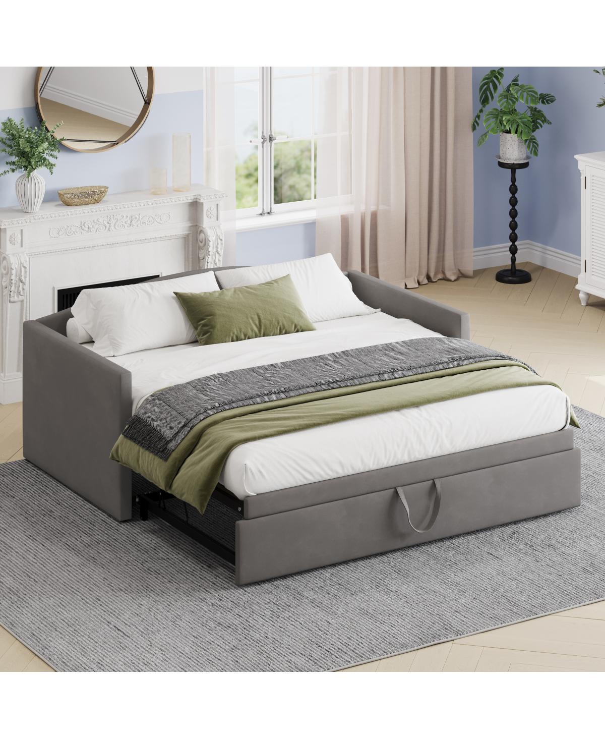 Streamdale Twin Size Daybed with Extended Pop Up Trundle, Velvet, Gray