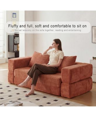 Streamdale Orange Sofa Bed with Rectangle Pillow and Cushions