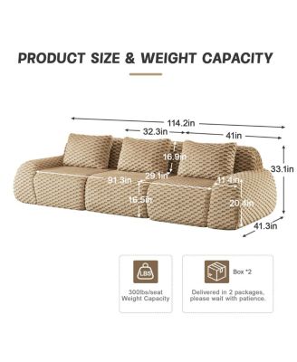 Modern Modular Sectional Sofa, Flannelette Fabric, Oversized 3-Seater Couch, Light Camel