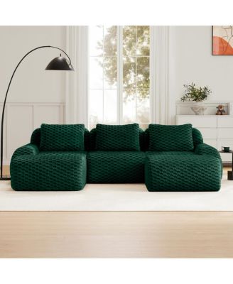 Streamdale Modern U-Shaped Modular Sectional Sofa, Flannelette, Oversized 3-Seater, Green