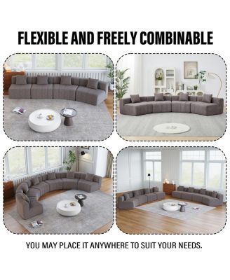 Chenille curved sectional sofa with 6 pillows, semi-circular modular sofa for any room