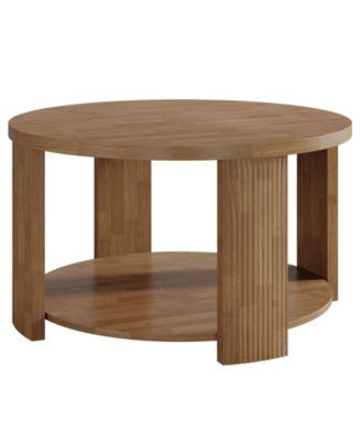 2-Tier Round Coffee Table for Living Room, 31.5-Inch Mid-Century Modern Circle Accent Center Table with Thick Tabletop, Low Cocktail Tea