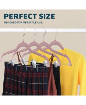 Velvet Pants Hangers, Adjustable Clip Design, 360° Swivel Hook, Non-Slip Notches, Pack of 10, Pink