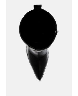 Womens Dacia Rhinestones Strap Satin Calf Boots