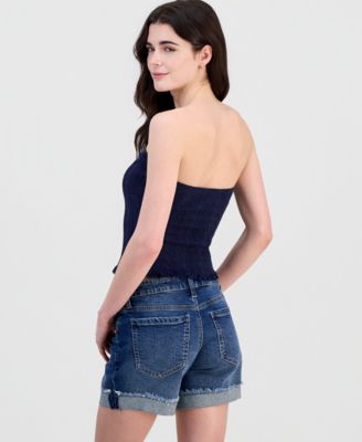 Juniors' Sweetheart-Neck Strapless Jacquard Tube Top