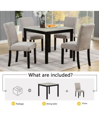 5-Piece Dining Set with Concrete-Effect Melamine Tabletop, Modern Wooden Dining Table Set, Gray&Black