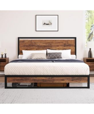 Sturdy Platform Bed Frame with Rustic Wooden Headboard & Footboard, Heavy Duty Wooden Slats, No Box Seasonal Needed, Bedroom - Twin