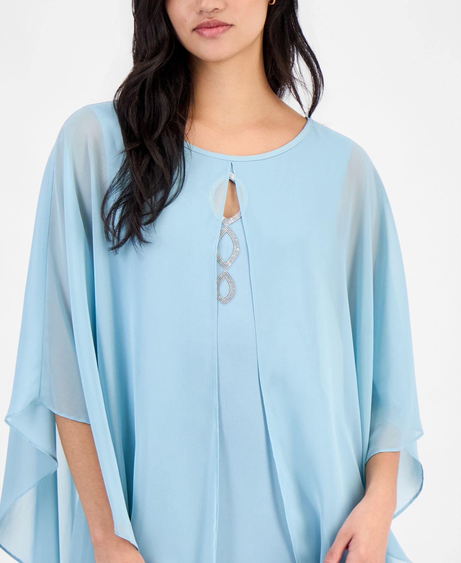 Petite Embellished Keyhole Chiffon Overlay Sheath Dress