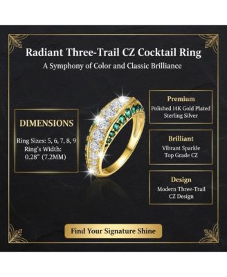 Radiant 14K Gold Plated Three-Trail Cubic Zirconia Cocktail Ring