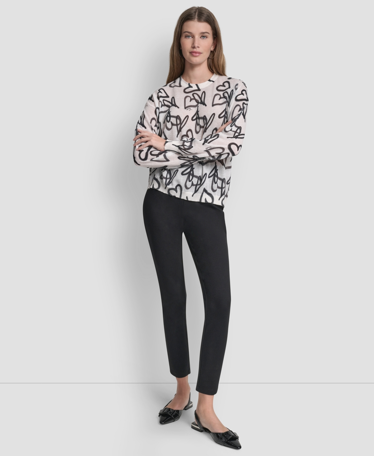 Dkny Women's Long-Sleeve Printed Crew Neck Sweater