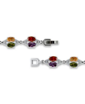 2 1/5 ct. t.w Pave Cubic Zirconia "X" Link 6x4mm Oval Multi Color Glass Stone Stations Bracelet