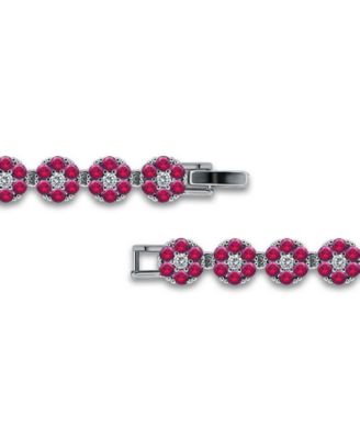 1 ct. t.w 2mm Round Cut Cubic Zirconia 2mm Ruby Red Glass Stones Cluster Flower Link Bracelet