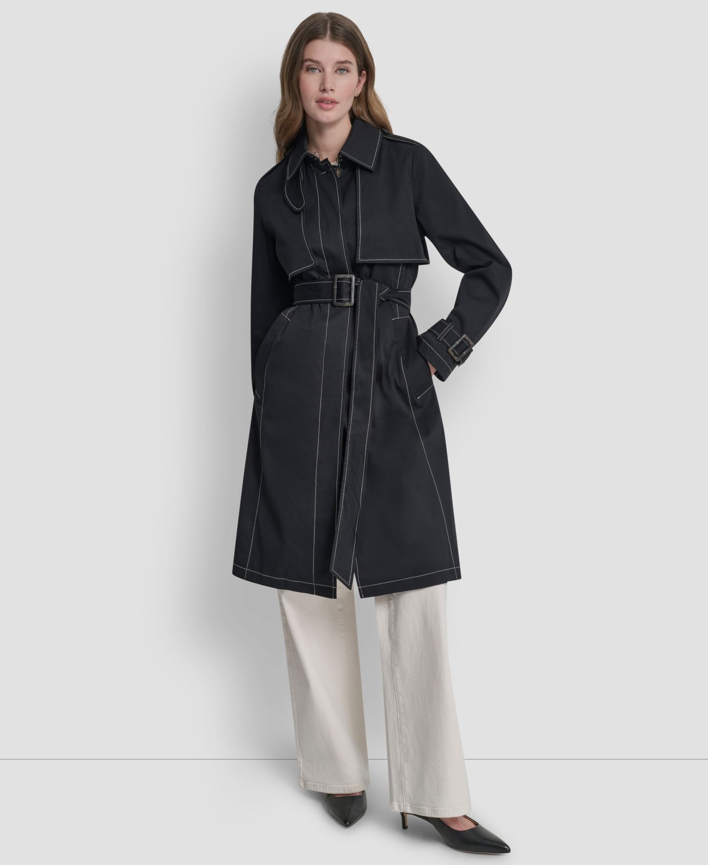 Женский топ DKNY Top Collar Utility Raincoat, цвет: Чёрный — фото 7