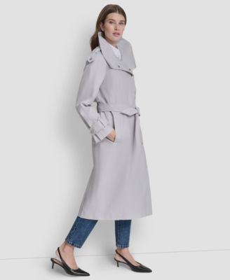 Women's Belted Funnel Collar Long Trench Coat