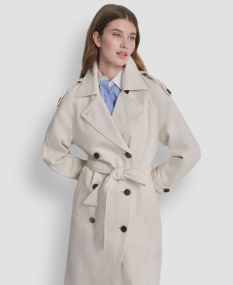 Женские куртки DKNY Double Breasted Denim Belted Trench Coat