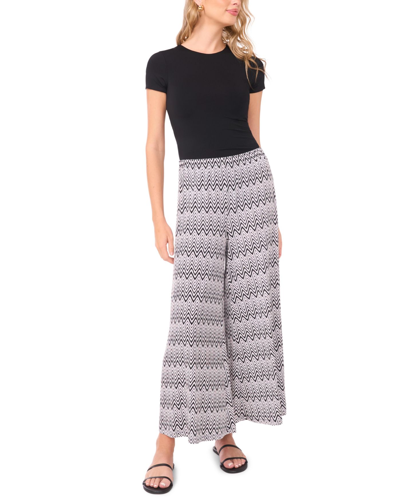 Женские брюки Vince Camuto Printed Pull-On Wide-Leg, цвет: Насыщенный чёрный — фото 2