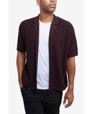 Men's Short Sleeve Vertical Ottoman Camp Collar Button Down Sweater Polo