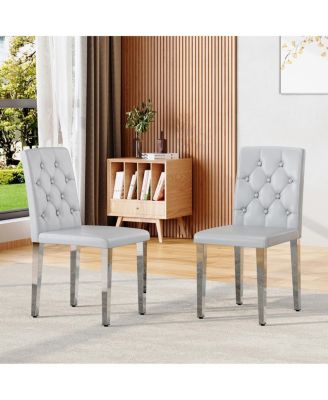 PU Dining Chair with Ergonomic Buckle Backrest and Adjustable Feet