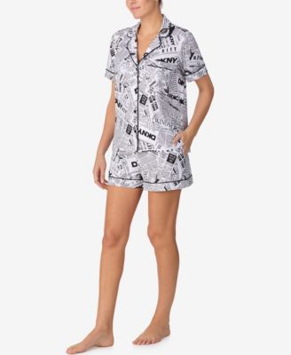 Women's Short-Sleeve Notch Collar Top & Boxers, 2-Piece Set