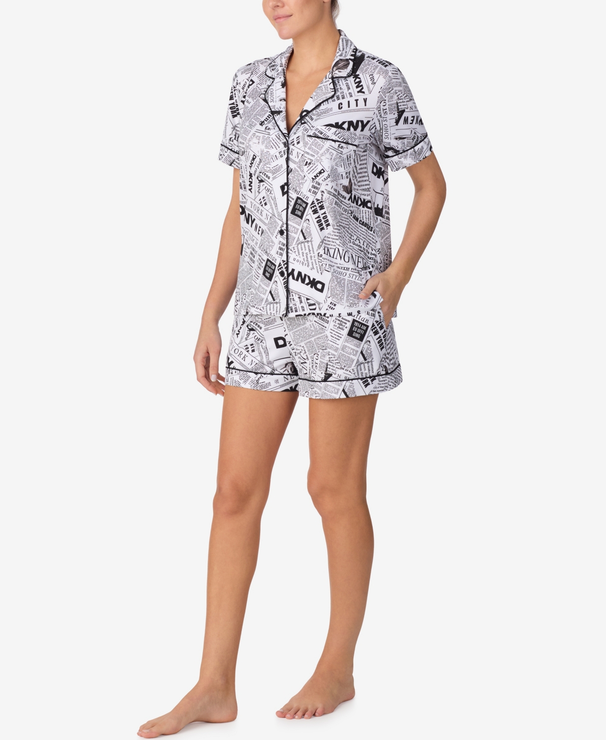 Dkny Women's Short-Sleeve Notch Collar Top & Boxers, 2-Piece Set