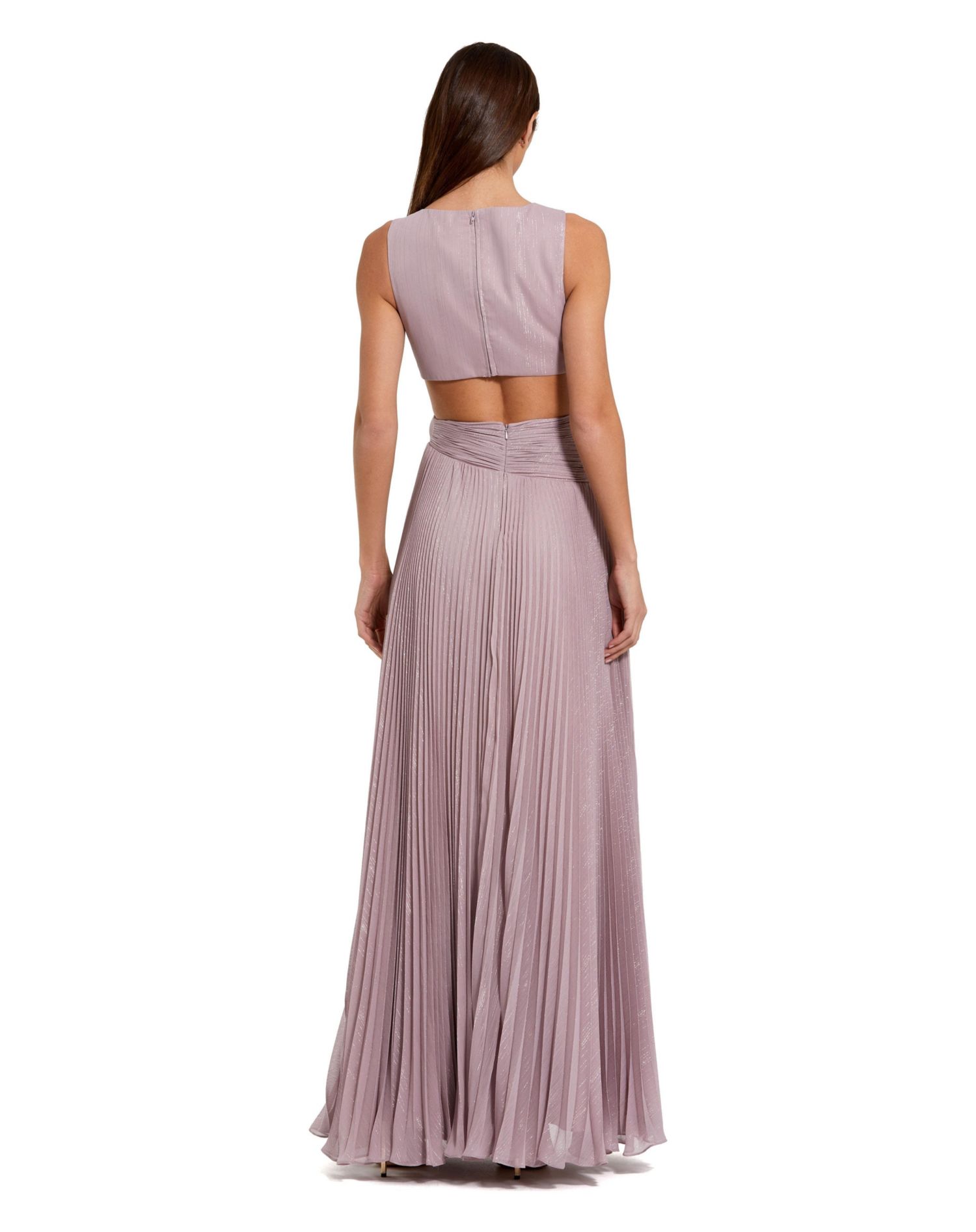 Women's Pleated V-Neck Cutout Gown with Rosette Slit Dress