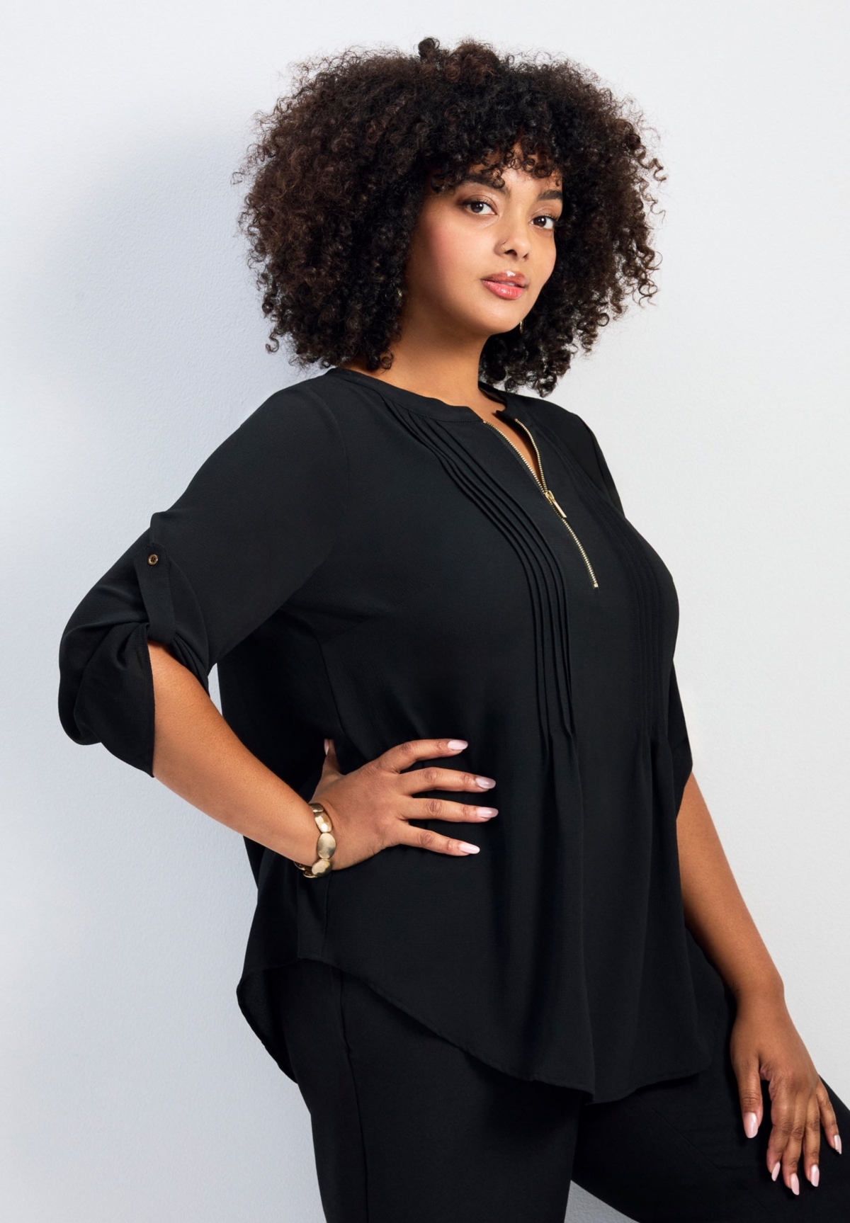Avenue Women's Plus Hailey Zip Front Pintuck Blouse