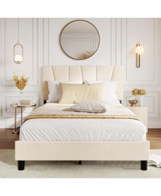 Size Bed Frame with Adjustable Headboard, Linen Upholstered Platform Bedframe with Strong Wooden Slats, Easy Assembly