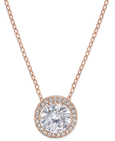 Danori Rose Gold-Tone Round Crystal and Pavé Pendant Necklace, Only at Macy's