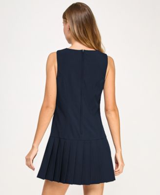 Juniors' Pleated Skirt Drop Waist Sleeveless Dress