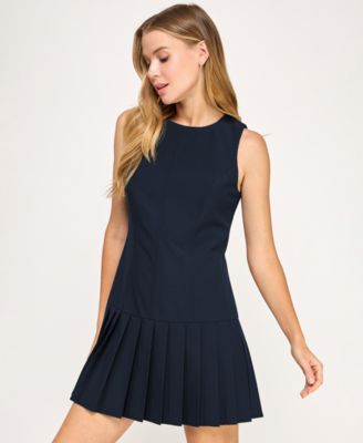 Juniors' Pleated Skirt Drop Waist Sleeveless Dress