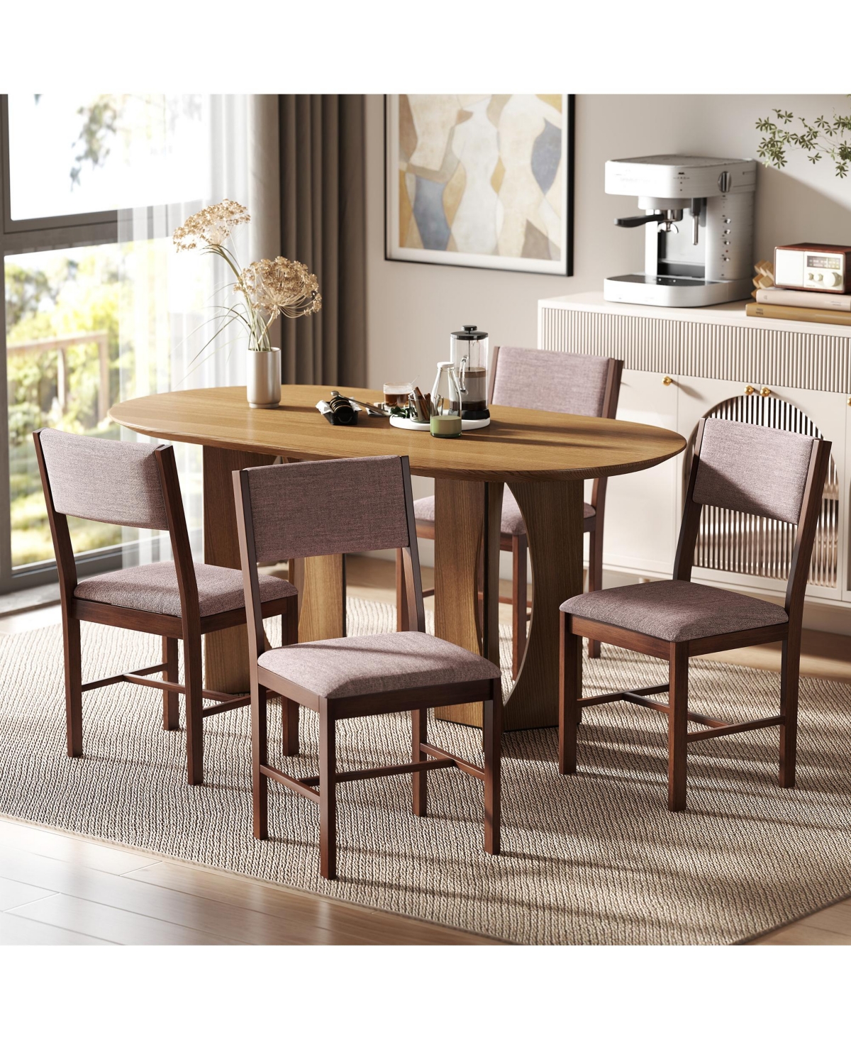 Homcom Dining Chairs Set of 4, Linen Upholste Kitchen Chairs,