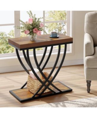 Side Table, 2-Tier Narrow End Table for Living Room, Industrial Nightstand with Metal Frame, Small Bedside Tables