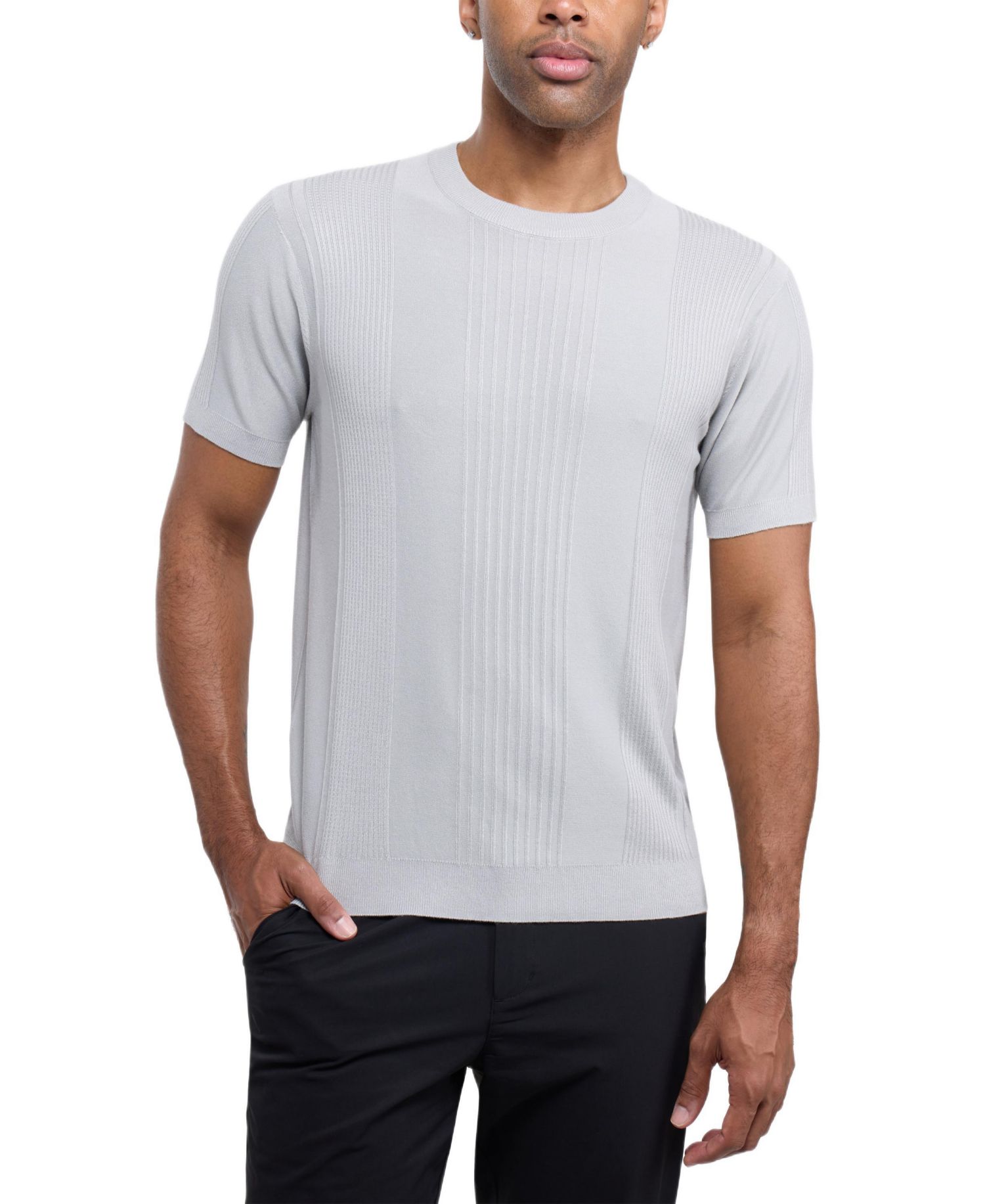 X RAY Men's Crew Rib Neck Raised Stripe Sweater
