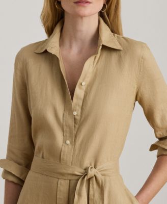 Petite Belted Linen Long-Sleeve Maxi Dress