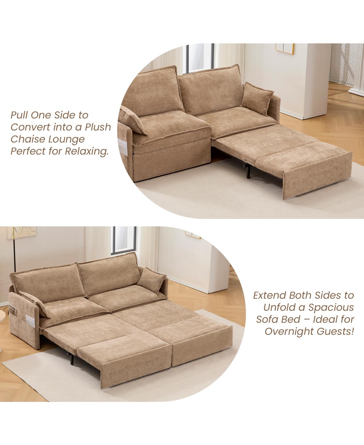 Streamdale Furniture Versatile 3-in-1 Chenille Sleeper Sofa with Storage & Charging