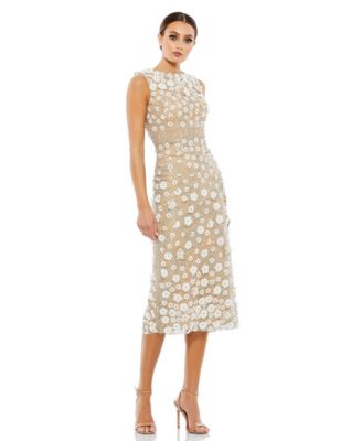 Petite Floral Applique Sleeveless Midi Dress