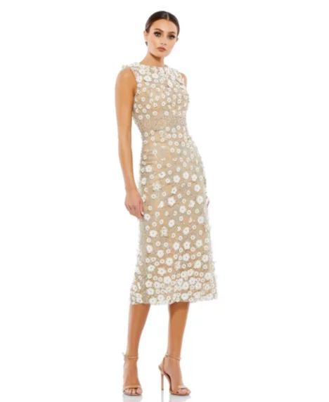 Petite Floral Applique Sleeveless Midi Dress - Ivory nude
