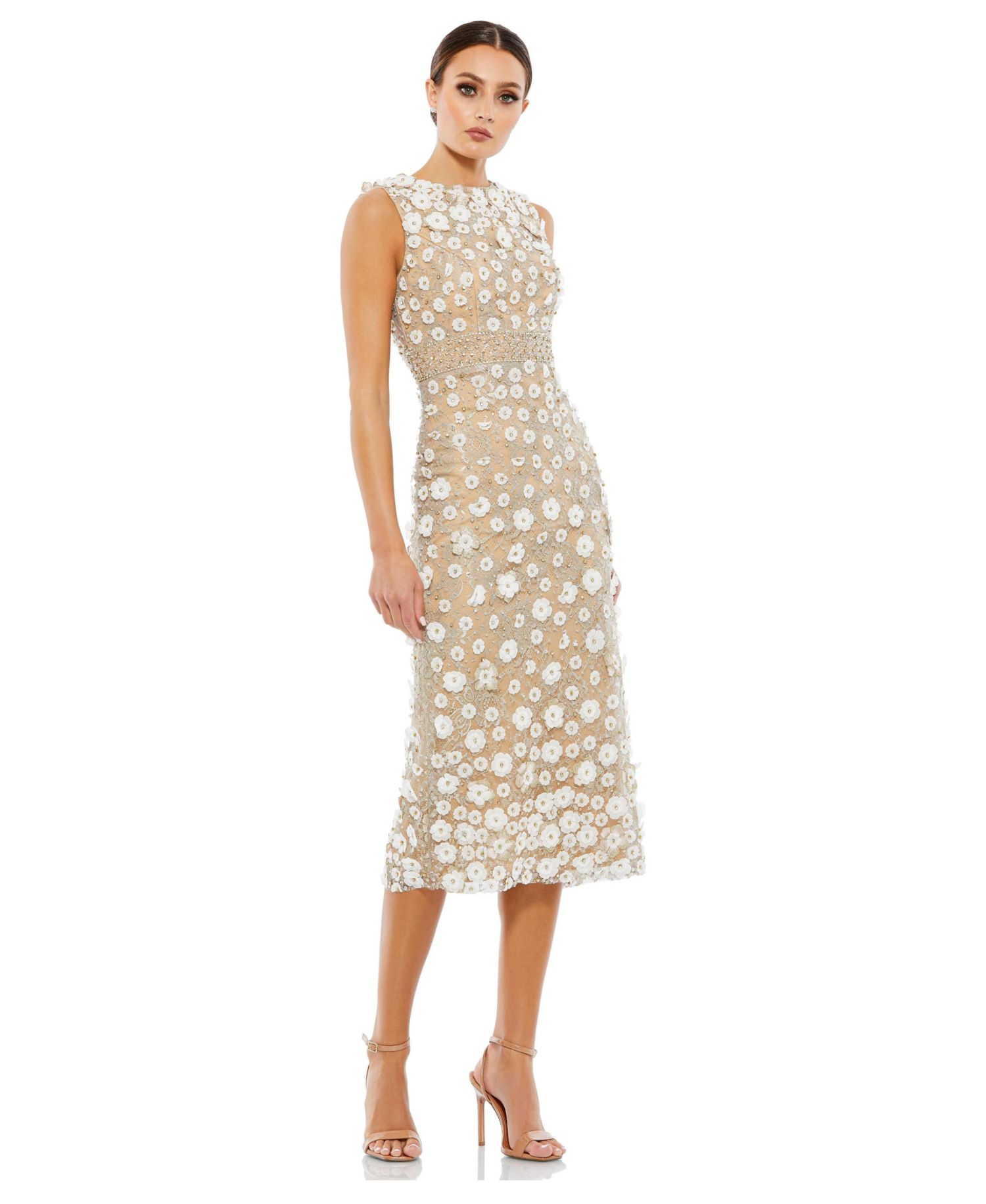 Petite Floral Applique Sleeveless Midi Dress
