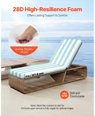 80 x 26 x 4 in Chaise Lounge Cushion Set of 2, Waterproof Fade-Resistant Sun Lounger Cushions with Ties, Stripes