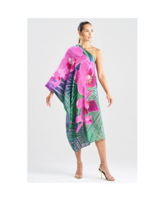 Women's Orchid - Silk Cotton Voile One Shoulder Caftan w/ Beading