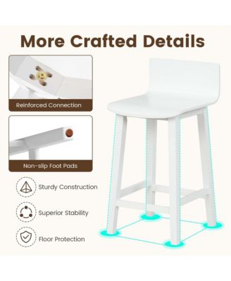 Wood Bar Stools Set of 2 with Solid Back & Seat Mid Century Bar Chairs