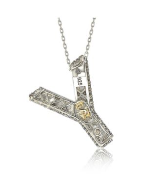 Suzy Levian Sterling Silver Sapphire 3-D Letter "Y" Initial Pendant