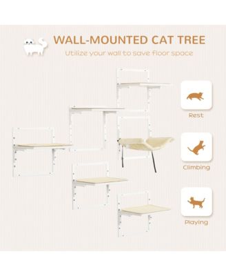 6-Piece Cream Modern Cat Wall Shelves with Hammock