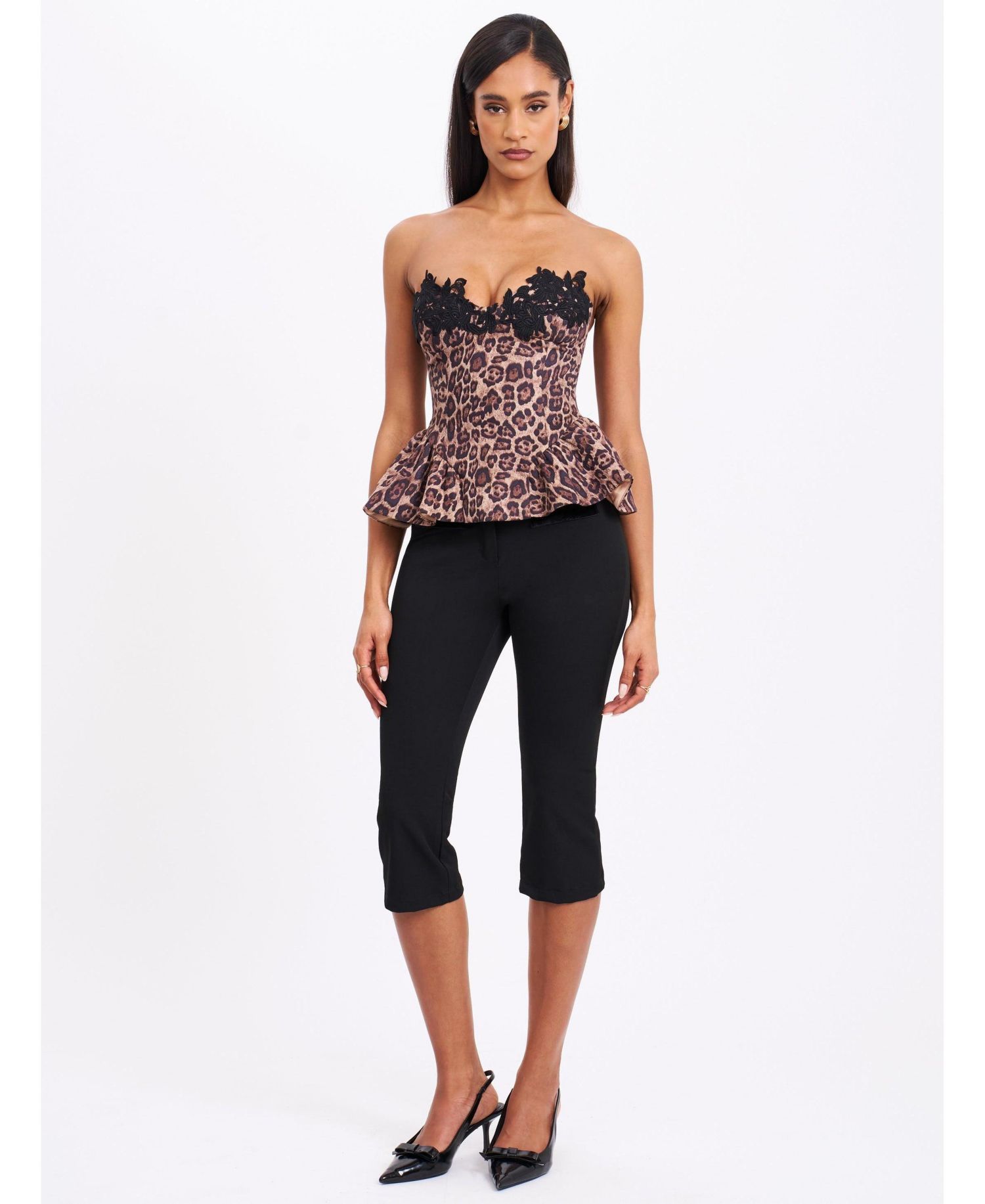 Women's Qiara Cheetah Print Peplum Top with Lace Trim